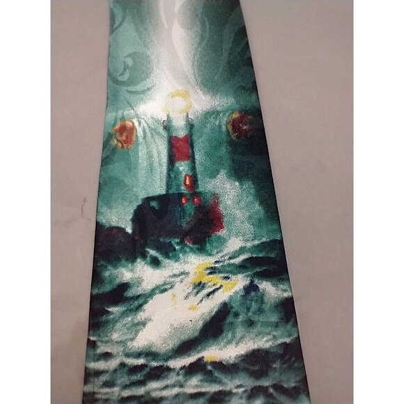 Steven Harris SHINING LIGHTHOUSE Polyester 57" Green  Neck Tie - Picture 2 of 9